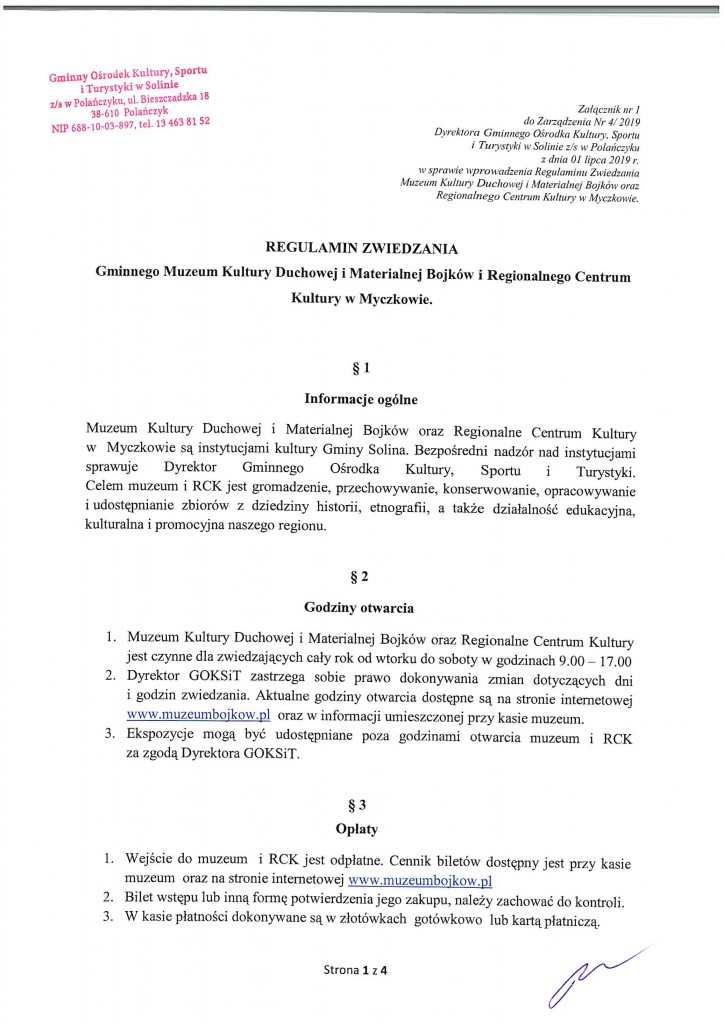 Regulamin Zwiedzania Muzeum oraz RCK-1