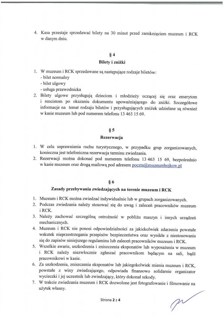 Regulamin Zwiedzania Muzeum oraz RCK-2