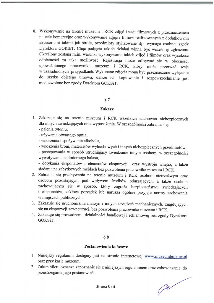 Regulamin Zwiedzania Muzeum oraz RCK-3