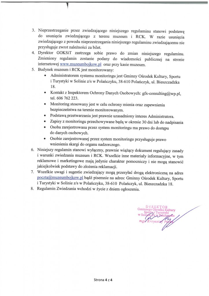 Regulamin Zwiedzania Muzeum oraz RCK-4